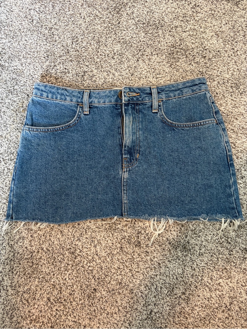 BDG Medium Blue Denim Mini Skirt with Frayed Hem